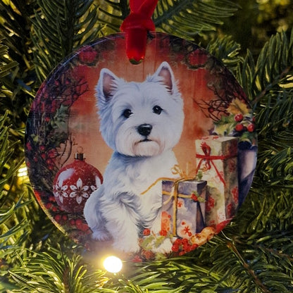 CHRISTMAS DOGS HANGING CERAMIC DECORATION